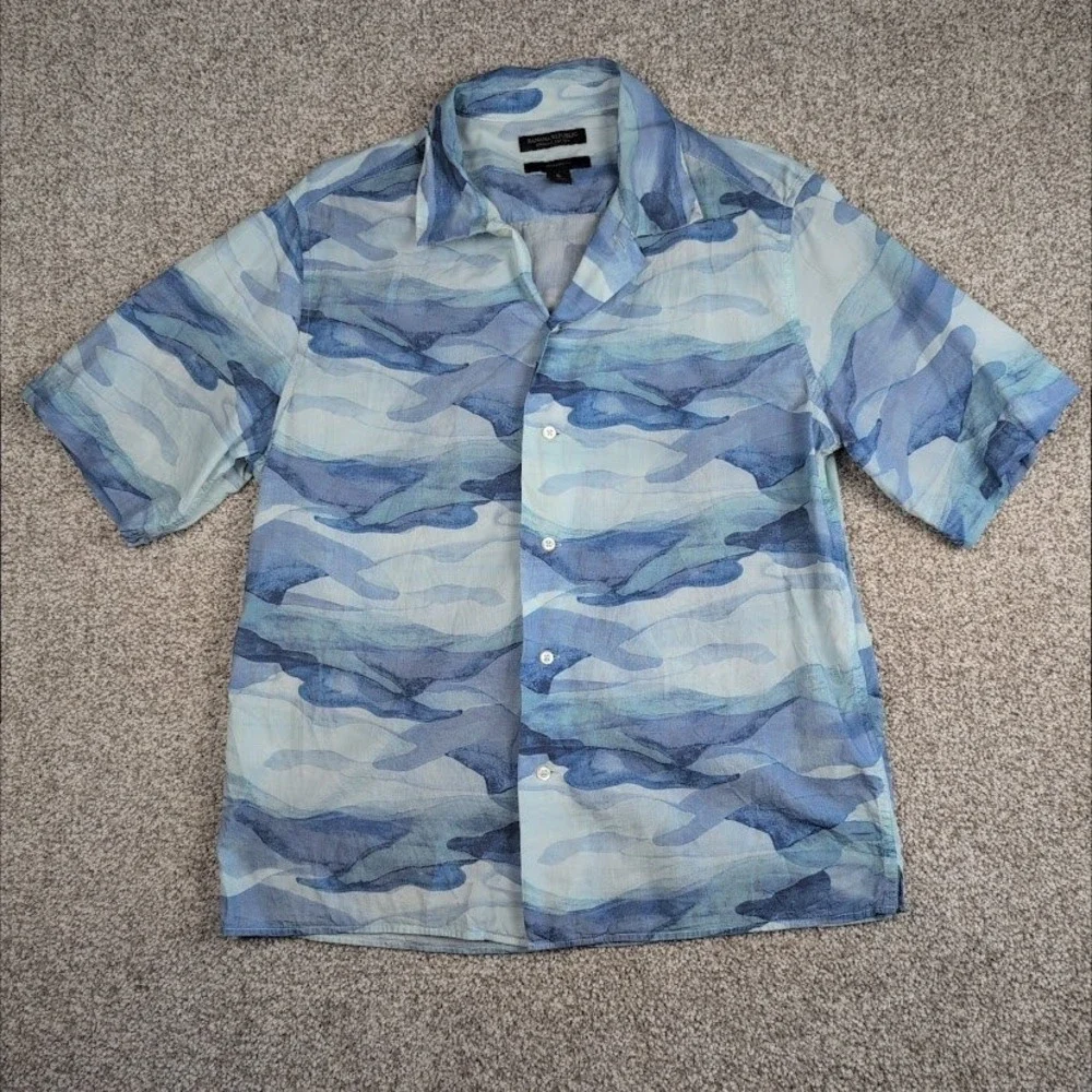 Banana Republic Organic Cotton Camp‎ Shirt Relaxed Fit Blue Camo Mens